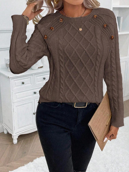Women's Cable Knit Jumper Button Detail