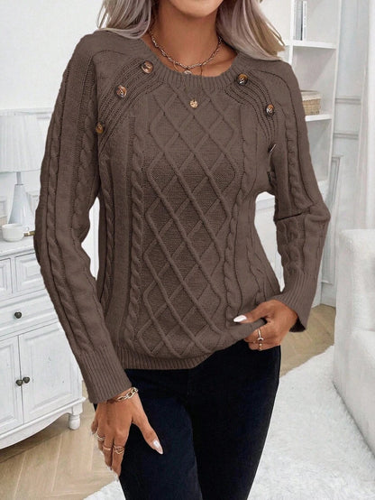 Women's Cable Knit Jumper Button Detail
