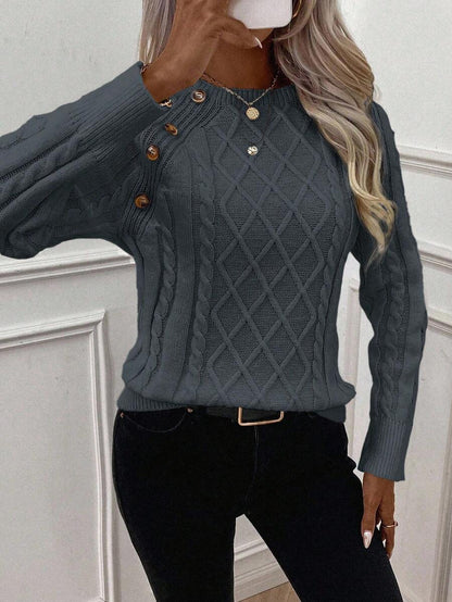 Women's Cable Knit Jumper Button Detail