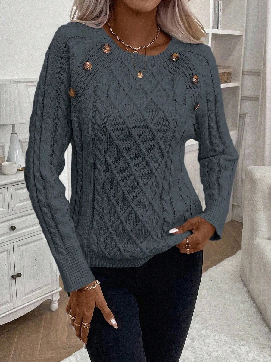 Women's Cable Knit Jumper Button Detail