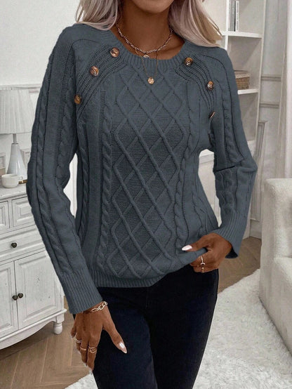 Women's Cable Knit Jumper Button Detail