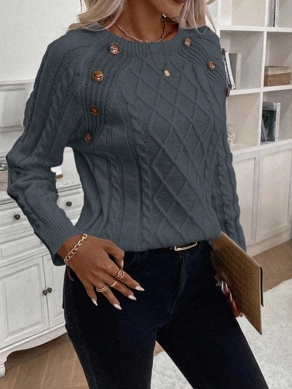 Women's Cable Knit Jumper Button Detail