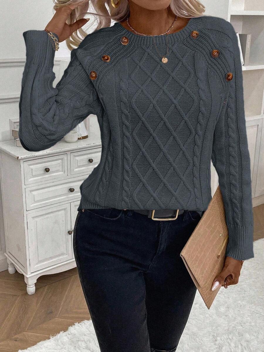 Women's Cable Knit Jumper Button Detail