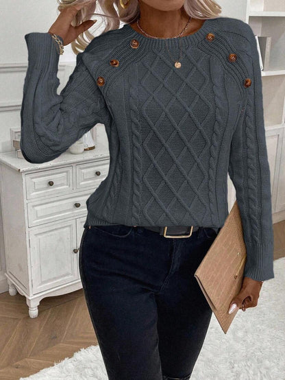 Women's Cable Knit Jumper Button Detail