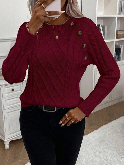 Women's Cable Knit Jumper Button Detail
