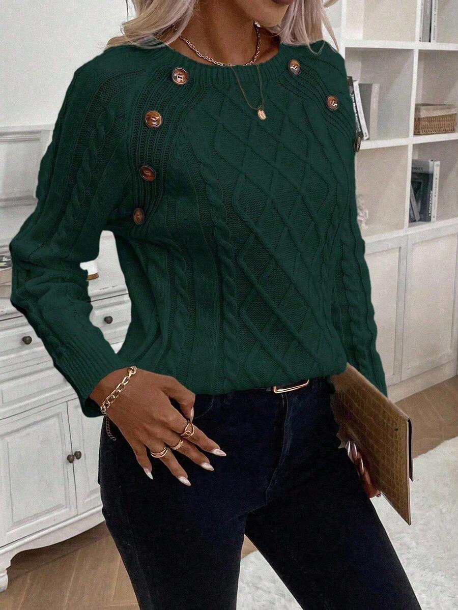 Women's Cable Knit Jumper Button Detail