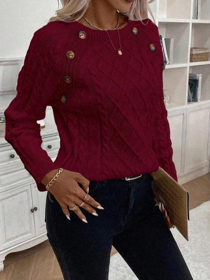 Women's Cable Knit Jumper Button Detail