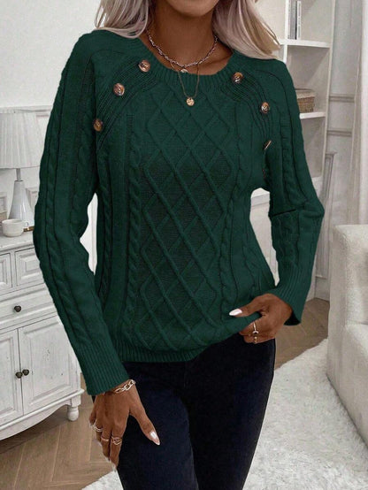 Women's Cable Knit Jumper Button Detail