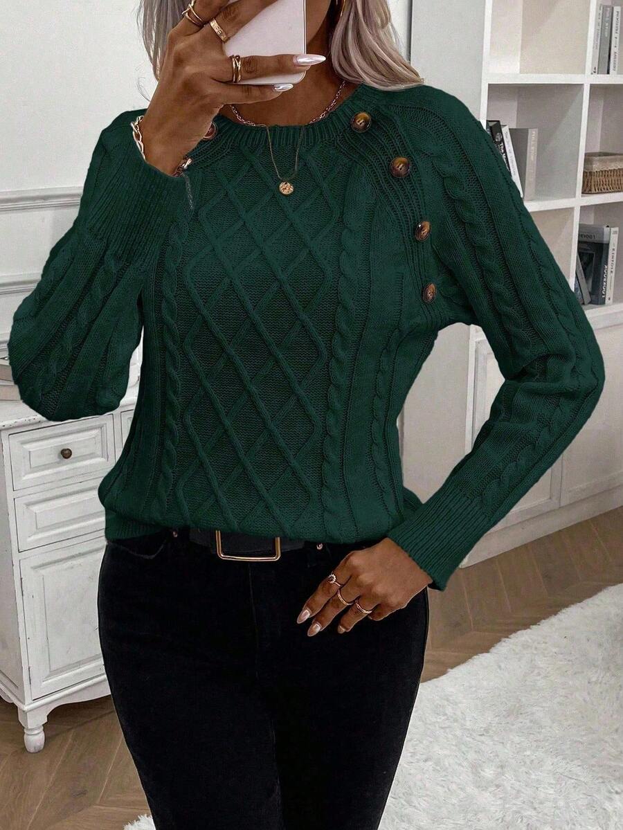 Women's Cable Knit Jumper Button Detail