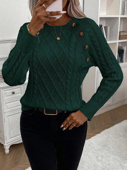 Women's Cable Knit Jumper Button Detail