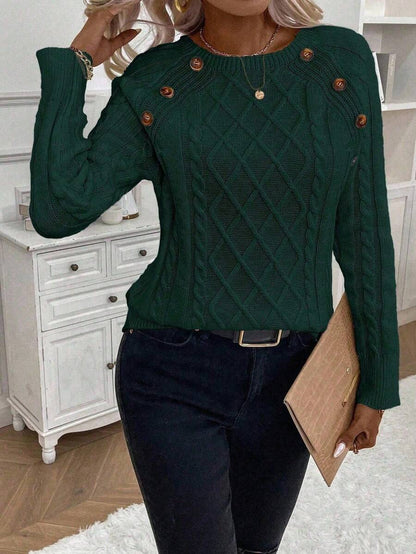 Women's Cable Knit Jumper Button Detail