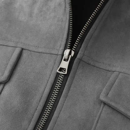 Men's Gray Suede Jacket Minimalist Winter Coat