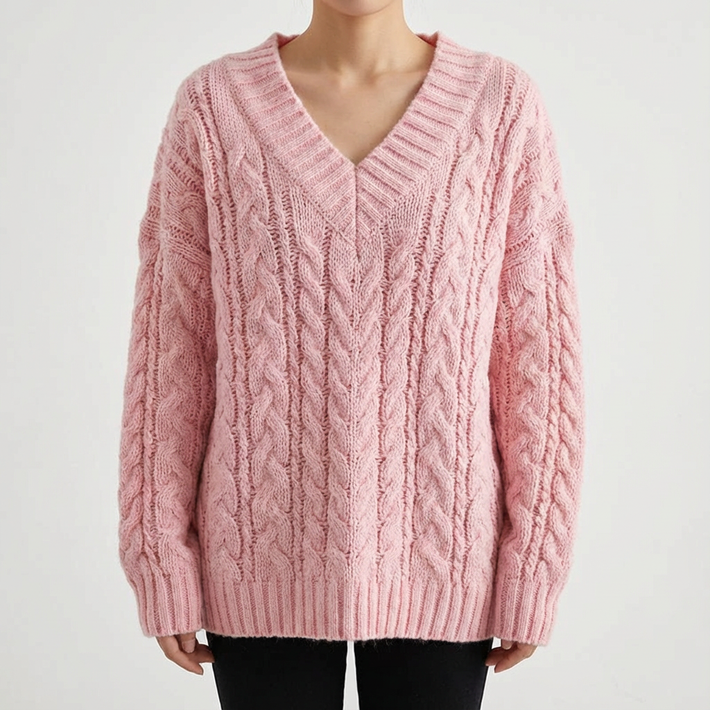 Women's V-Neck Knit Pullover Sweater - 
Fashinoza
