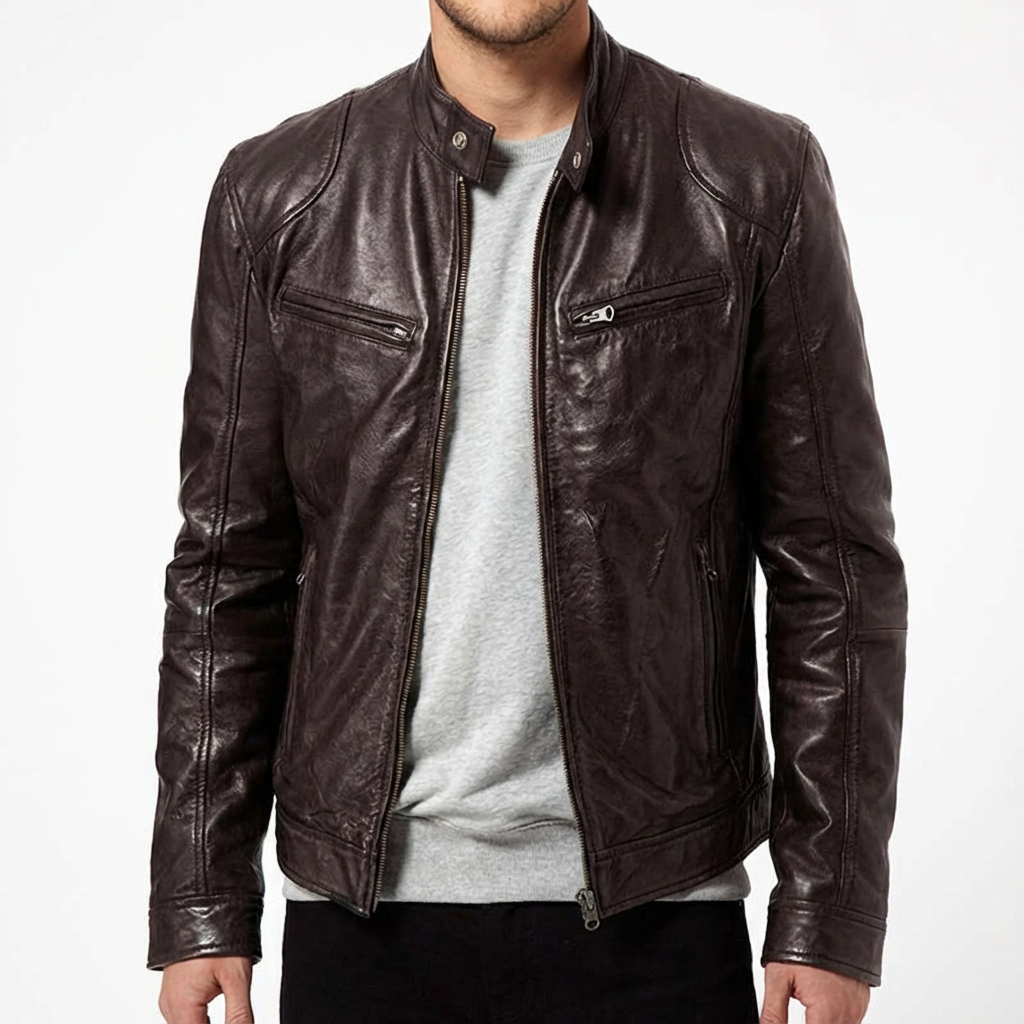 Leather Biker Jacket Vienna Style - 
Fashinoza