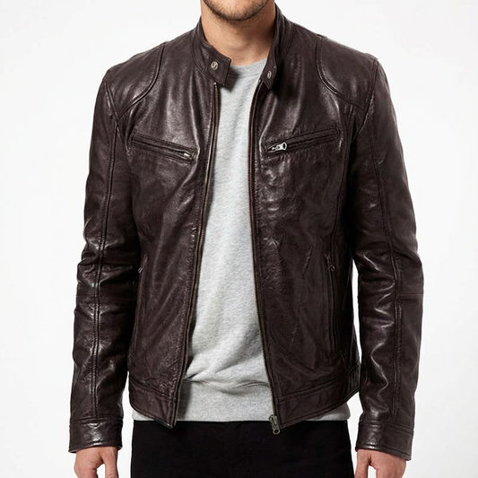 Leather Biker Jacket Vienna Style - 
Fashinoza