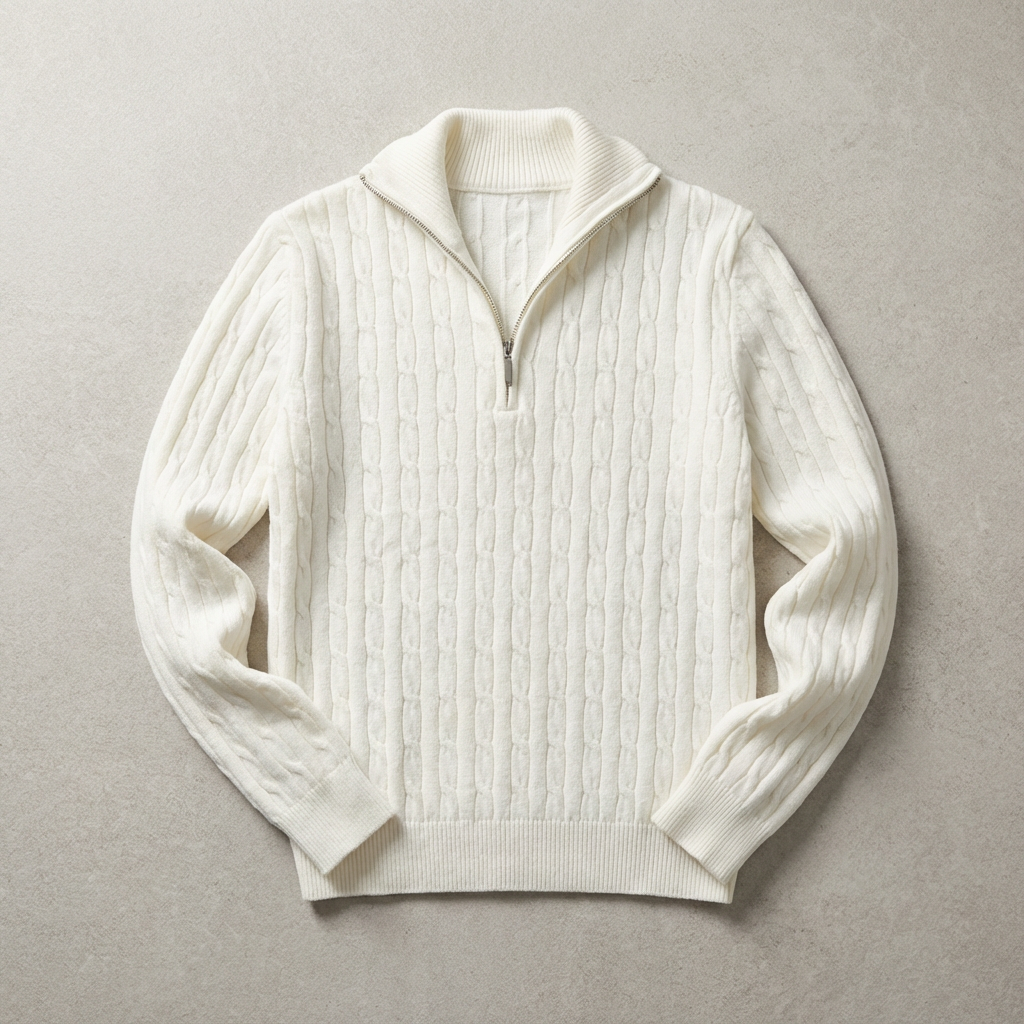 Merino Wool Half Zip Sweater - 
Fashinoza