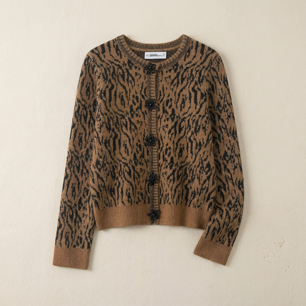 Women's Leopard Knit Cardigan - 
Fashinoza