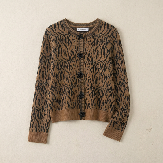 Women's Leopard Knit Cardigan - 
Fashinoza