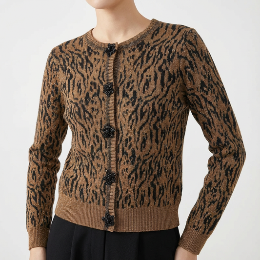 Women's Leopard Knitted Cardigan - 
Fashinoza