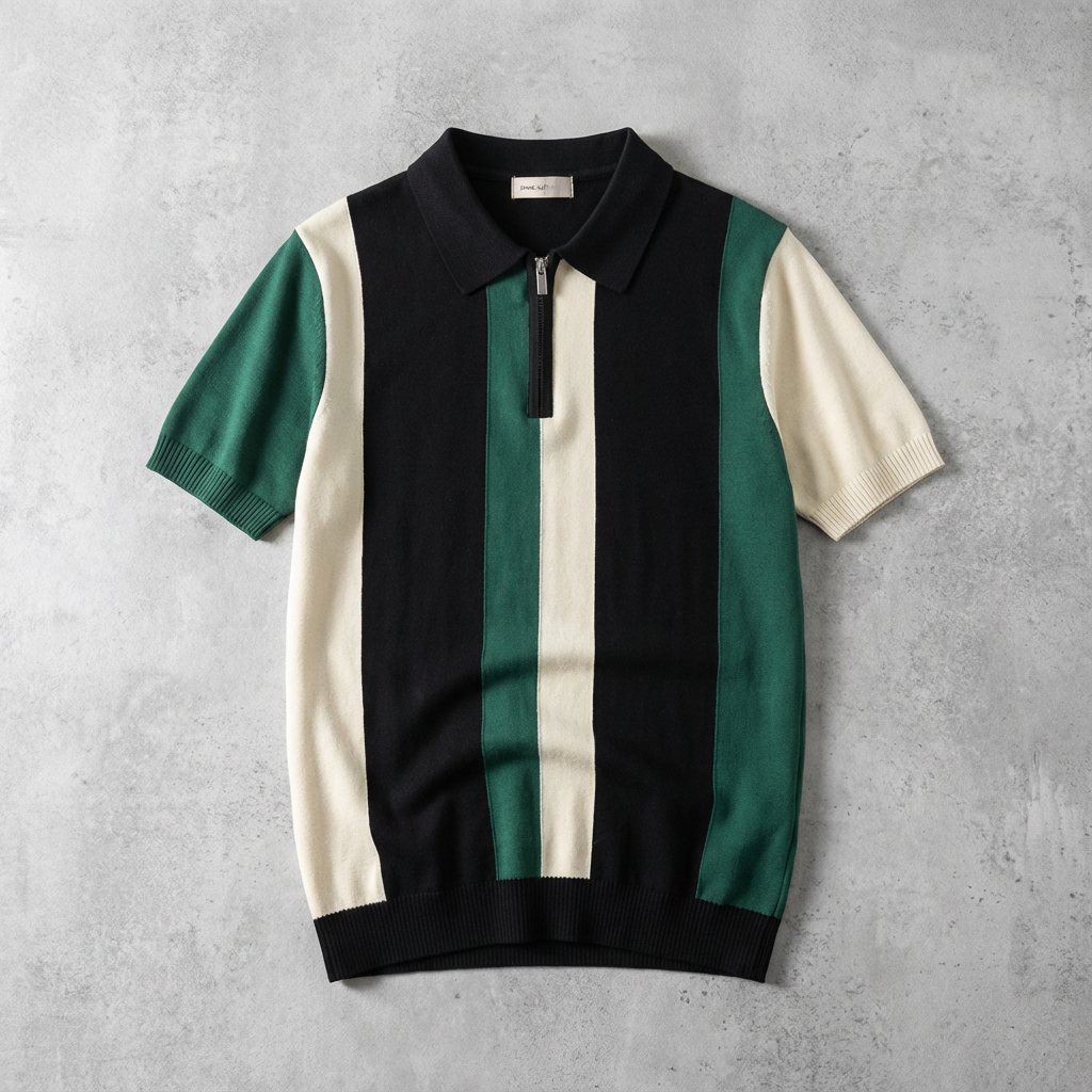 Men's Knit Zip Polo Shirt - 
Fashinoza
