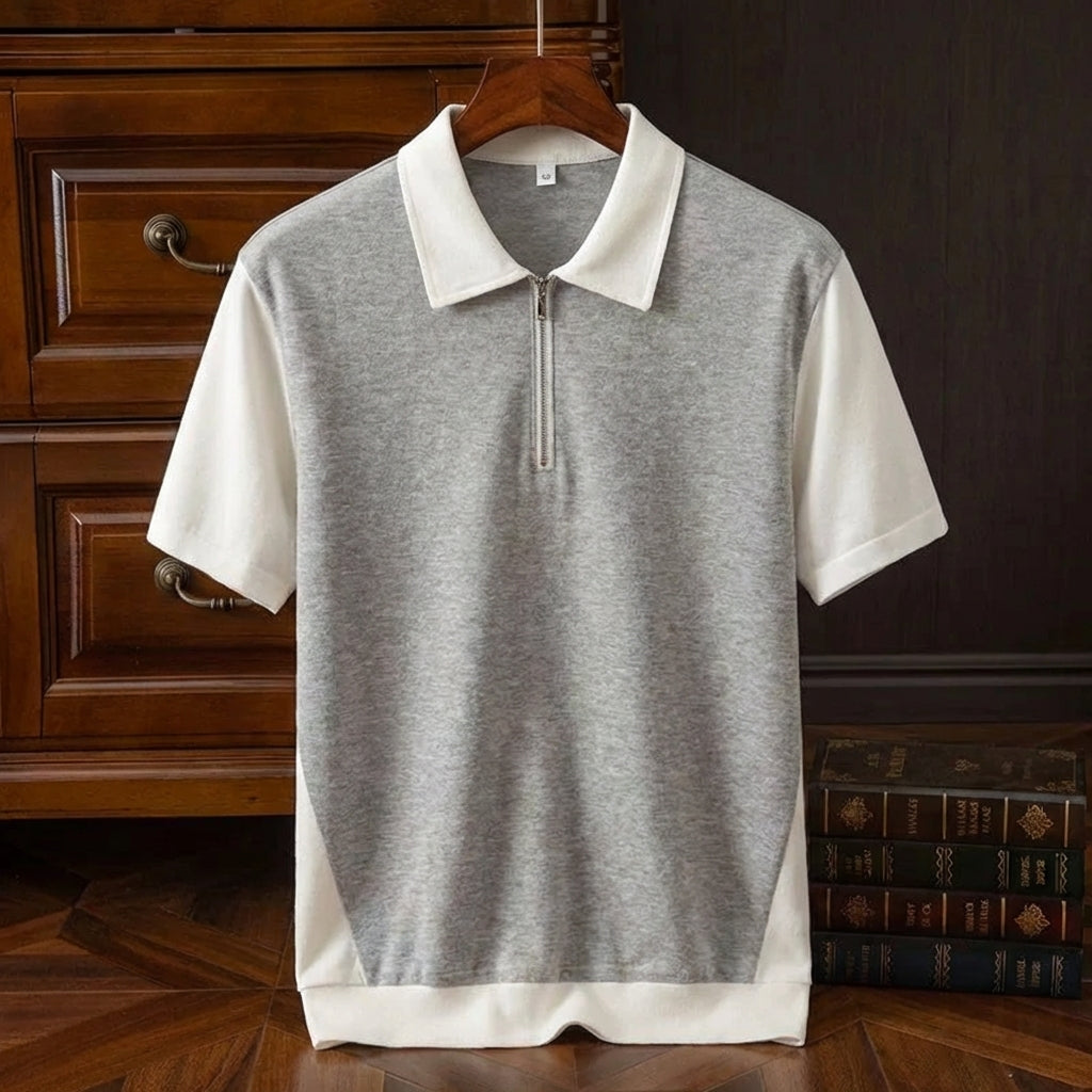 Men's Cotton Quarter-Zip Polo Shirt - 
Fashinoza