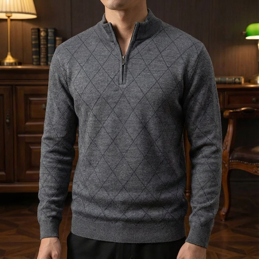 Wool Quarter Zip Sweater Grey - 
Fashinoza