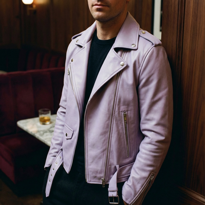 Men's Leather Moto Jacket - 
Fashinoza