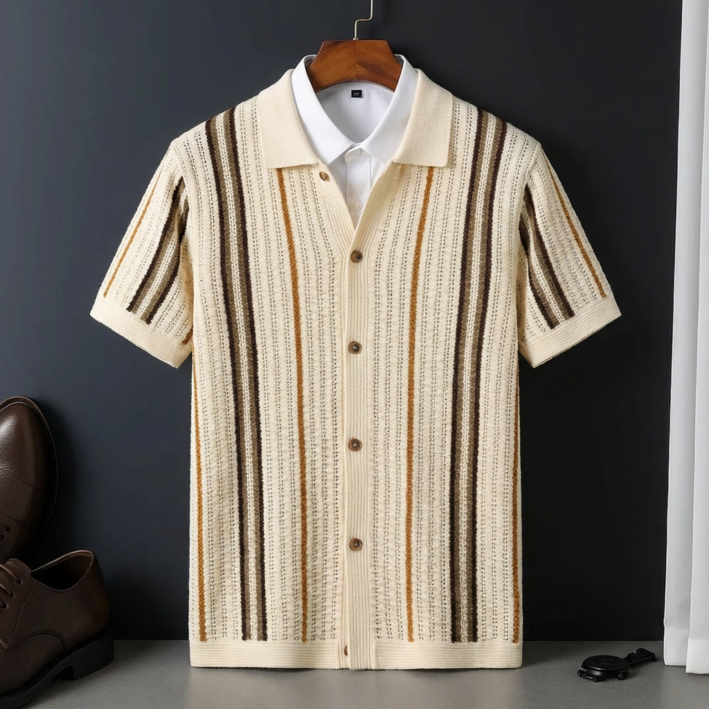Men's Knit Polo Shirt Stripe Pattern - 
Fashinoza