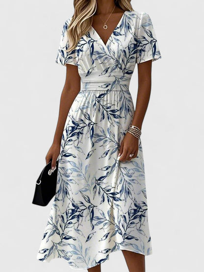 Women's Floral Midi Dress V-Neck Flutter Sleeves - Fashinoza