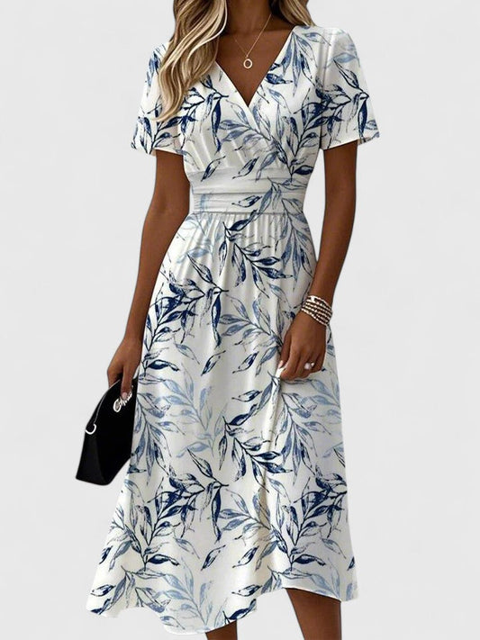 Women's Floral Midi Dress V-Neck Flutter Sleeves - Fashinoza