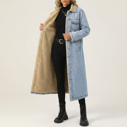 Women's Shearling Denim Coat - 
Fashinoza