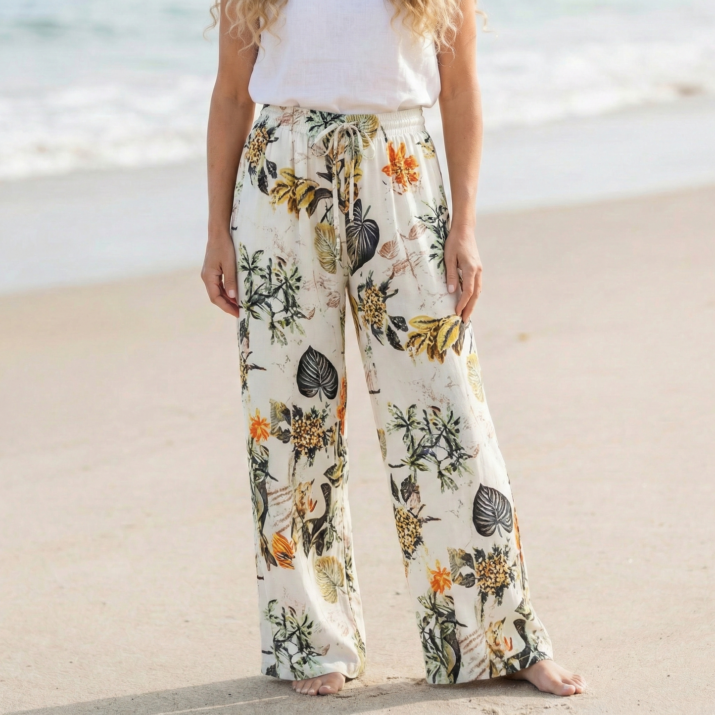 Women's Floral Wide Leg Pants - 
Fashinoza