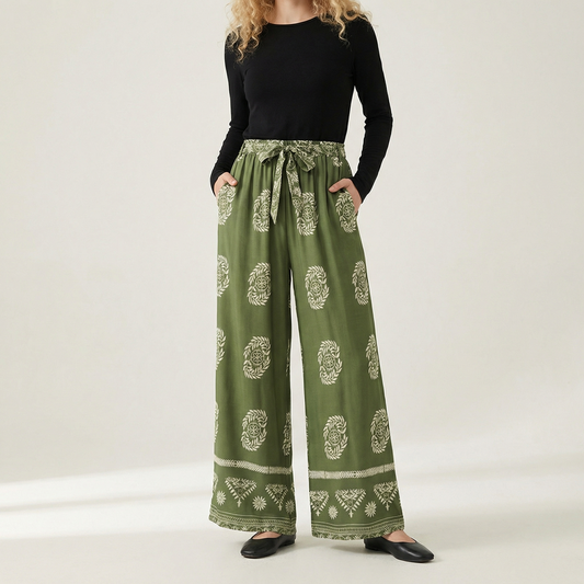 Women's Floral Wide Leg Pants - 
Fashinoza