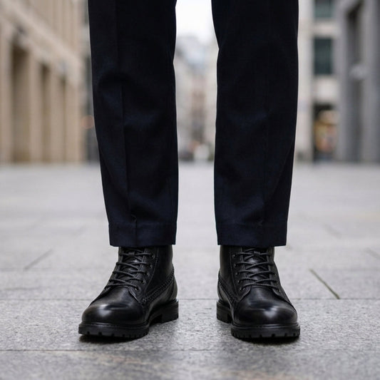 Men's Vintage Work Boots Brown Leather - 
Fashinoza