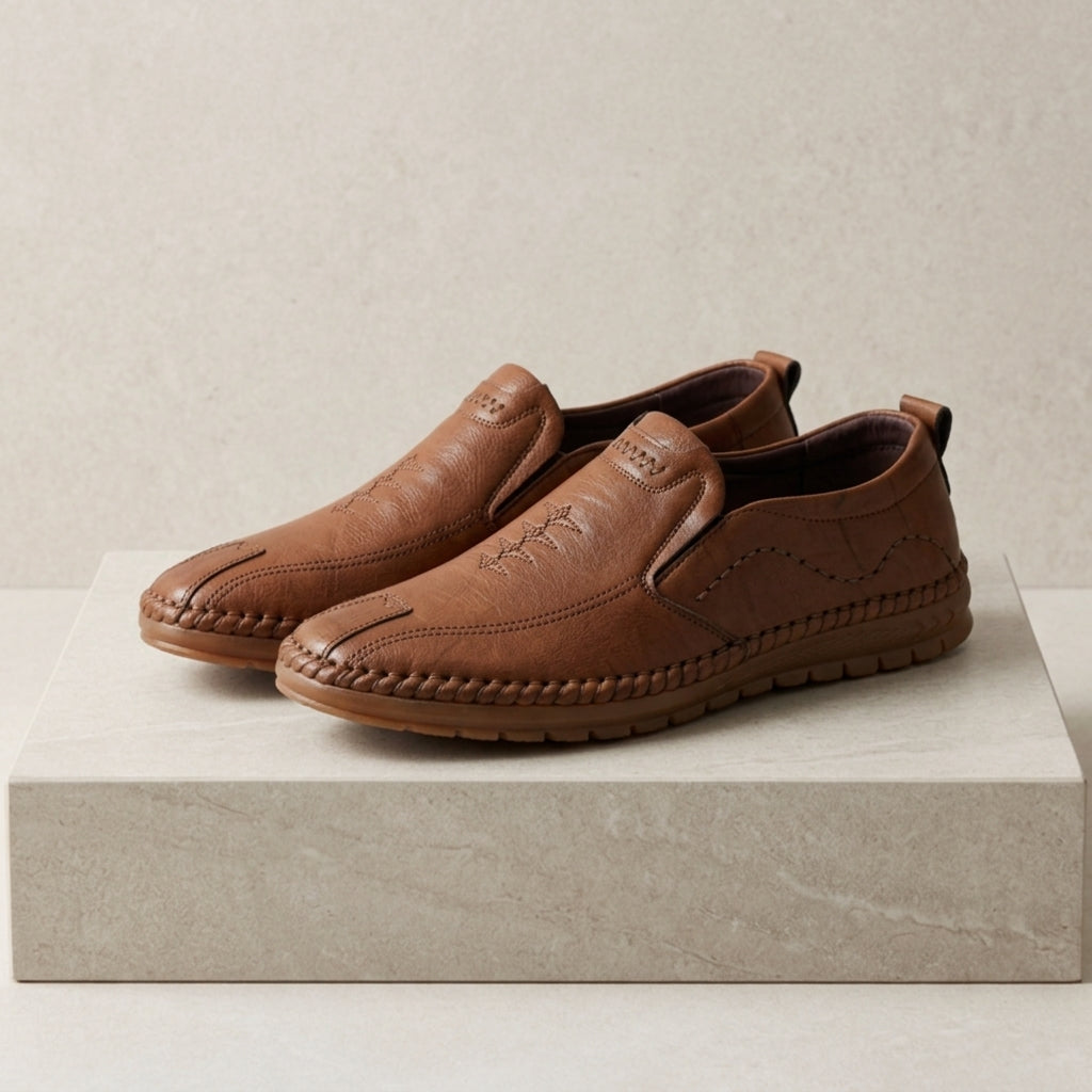 Men's Leather Loafers Casual Brown - 
Fashinoza