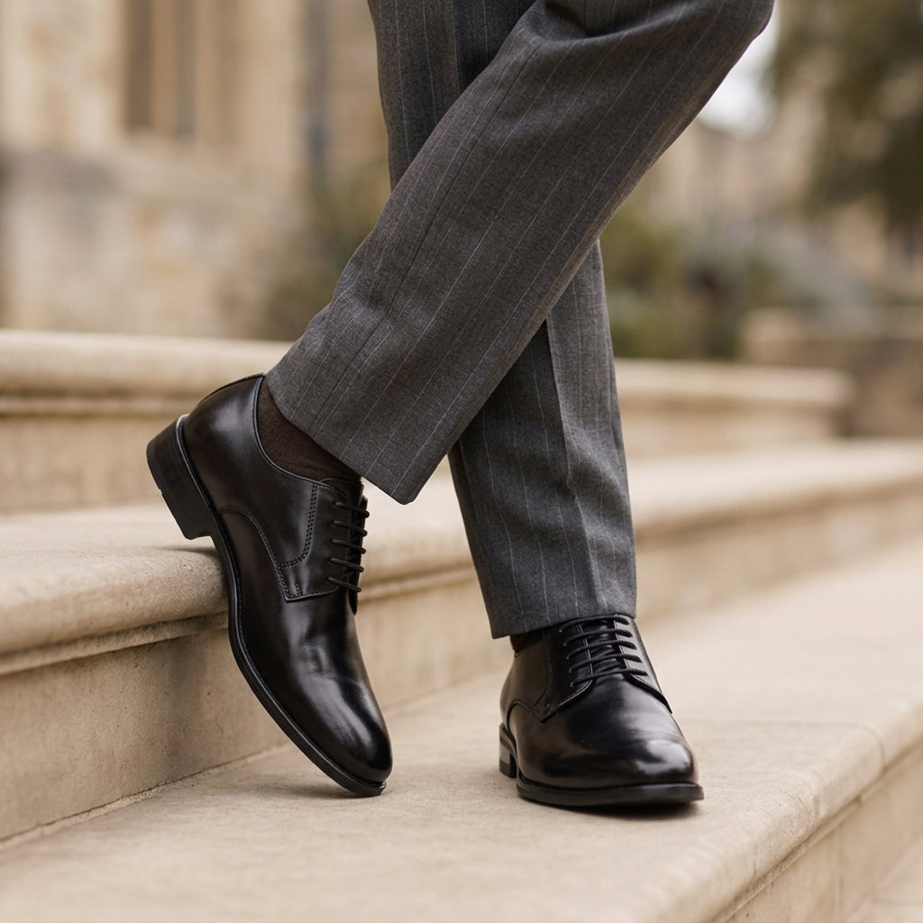 Men's Derby Shoes Leather Black - 
Fashinoza