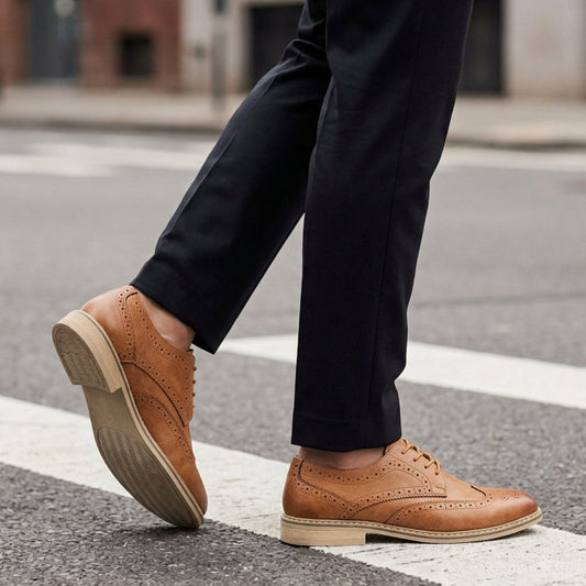 Men's Leather Brogue Shoes Brown - 
Fashinoza