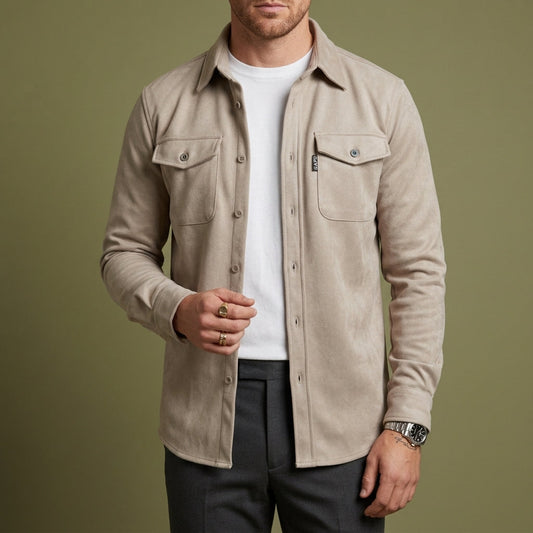 Men's Long Sleeve Button Up Overshirt - 
Fashinoza
