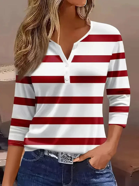 Women's Striped V-Neck - Fashinoza