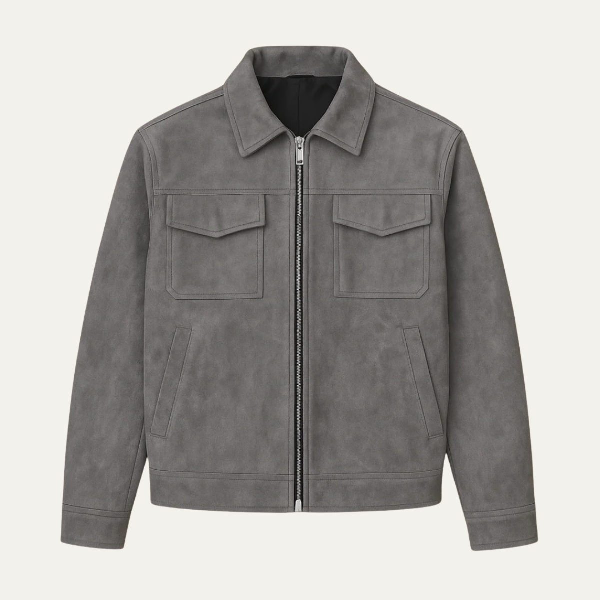 Men's Gray Suede Jacket Minimalist Winter Coat - Fashinoza