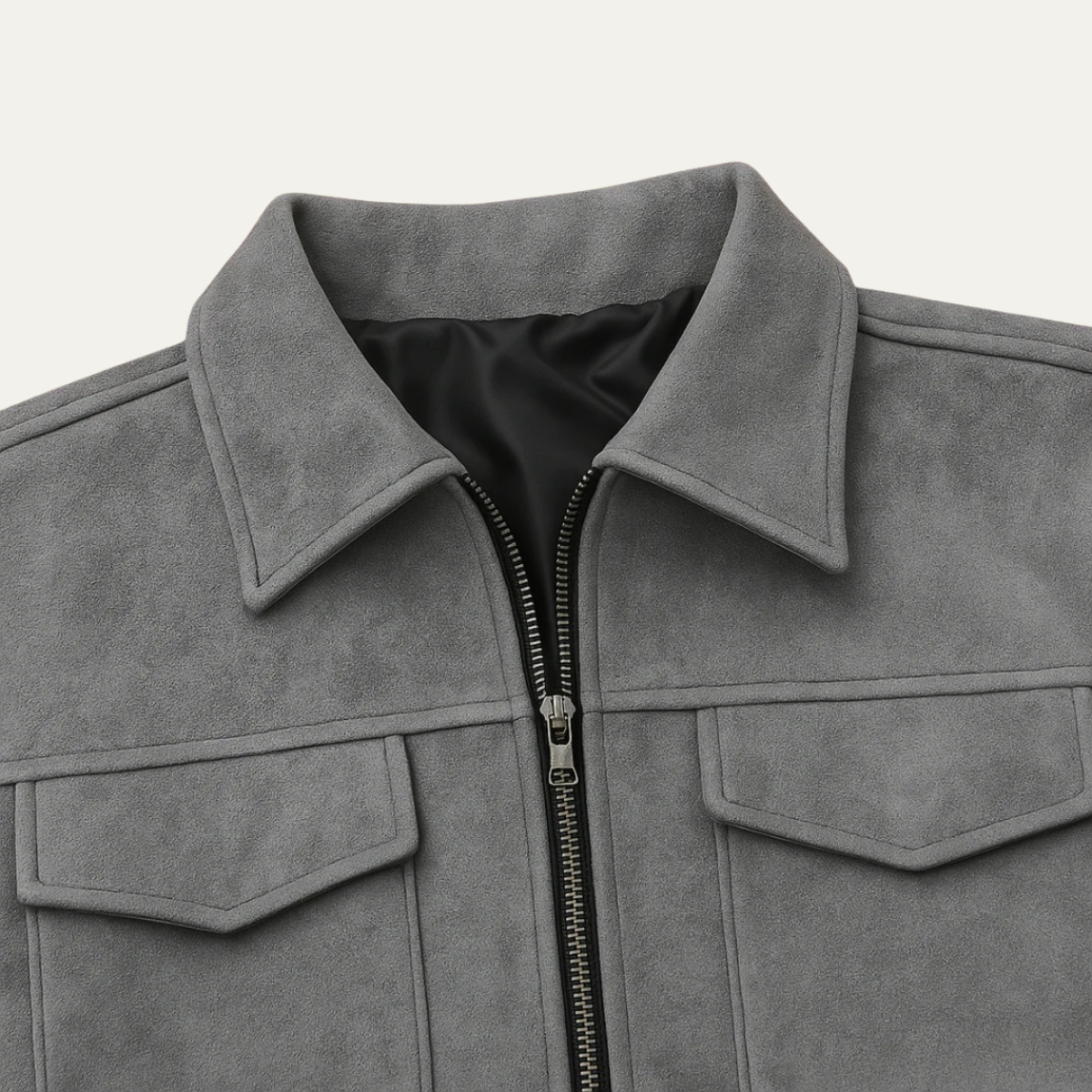 Men's Gray Suede Jacket Minimalist Winter Coat