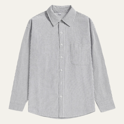 Men's Striped Dress Shirt Classic Collar Pocket Cotton Blue