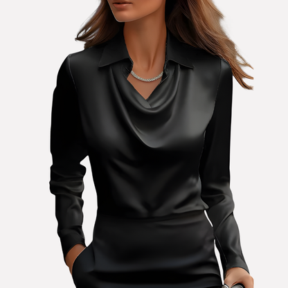 Women's Satin Blouse Draped Collar