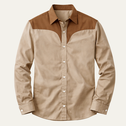 Men's Western Denim Shirt Two Tone Patchwork Retro Style - Fashinoza