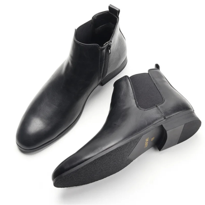 Men's Leather Chelsea Ankle Boots Elastic Sides