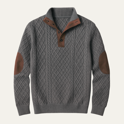 Men's Patterned Fleece Sweater Suede Elbow Patches - Fashinoza