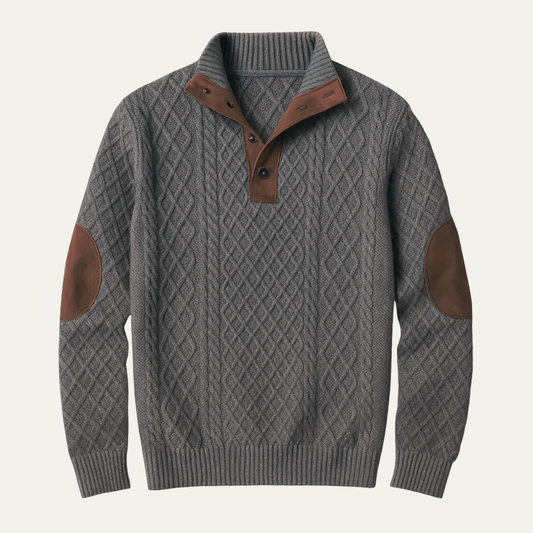 Men's Patterned Fleece Sweater Suede Elbow Patches - Fashinoza