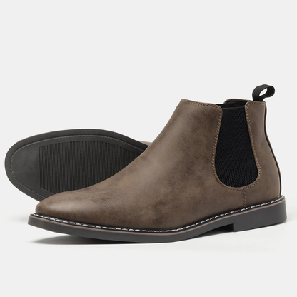 Men's Chelsea Boots Retro Slip On Ankle Leather Black - Fashinoza