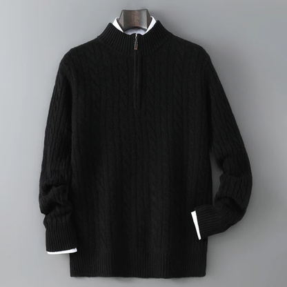 Men's Mock Neck Half Zip Sweater Warm Knit Winter