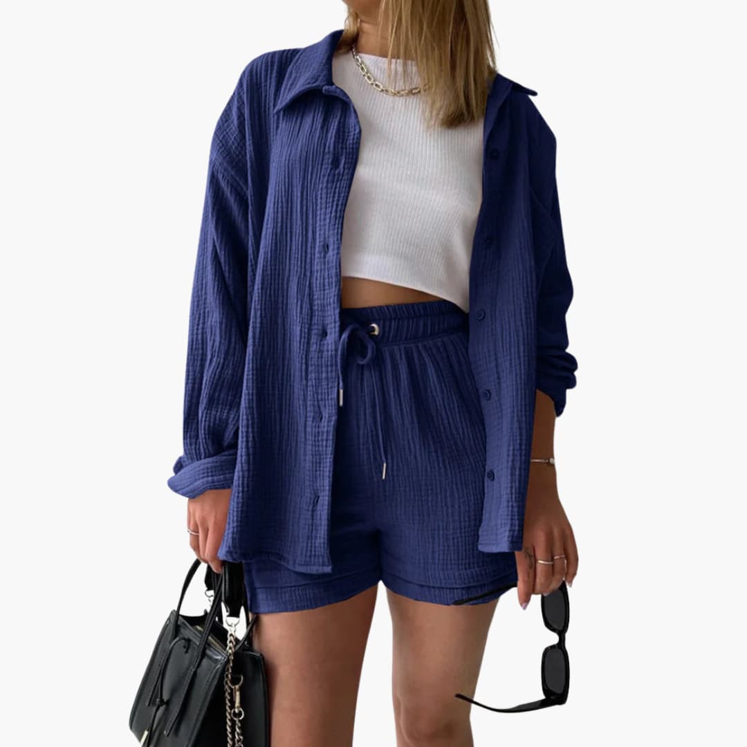 Women's Button Crop Shorts Set